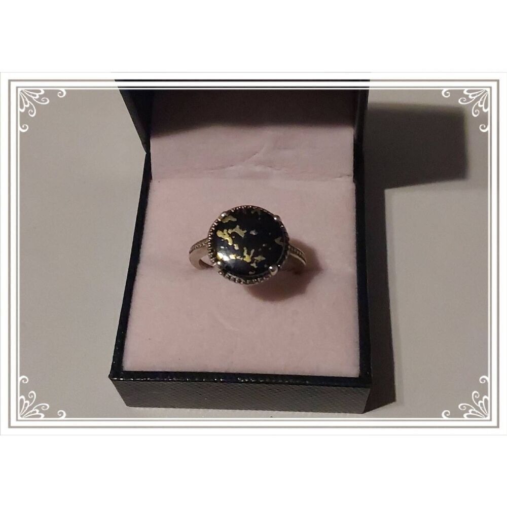 Beautiful Vintage Genuine Goldenite .925 Sterling Silver Ring Sz 8
